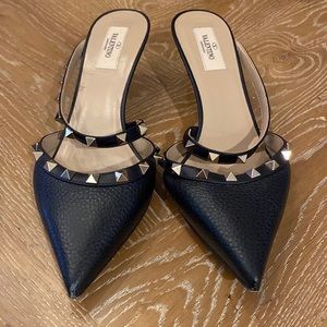 Authentic Valentino Rockstud Accents Leather Heels Mules